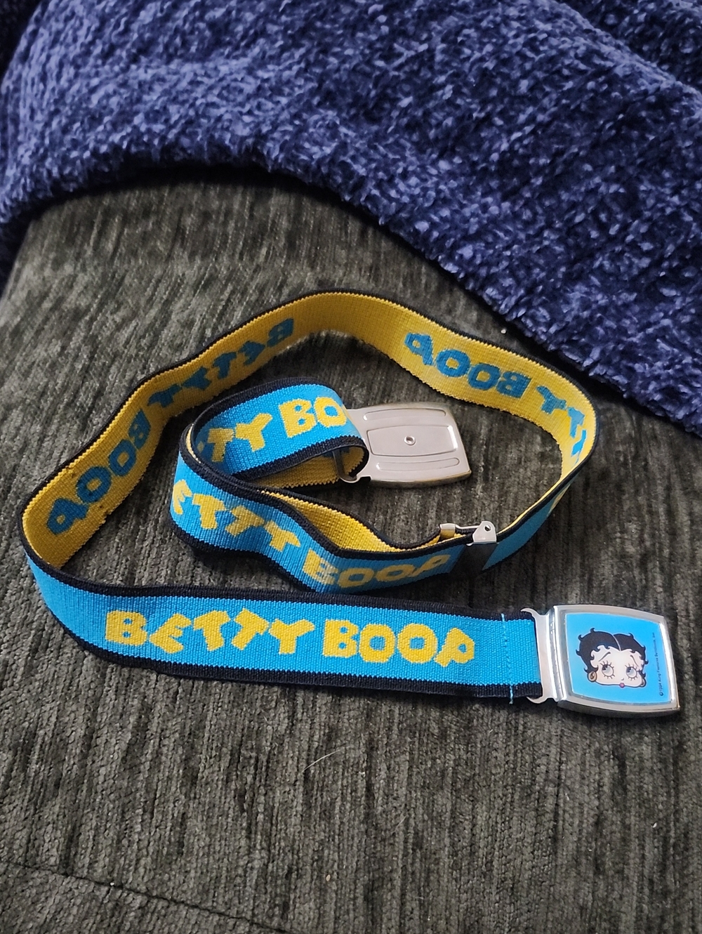 Betty Boop 1984 Blue/Yellow Logo Web Belt Magnetic Buckle Rare Vintage XS-XXL